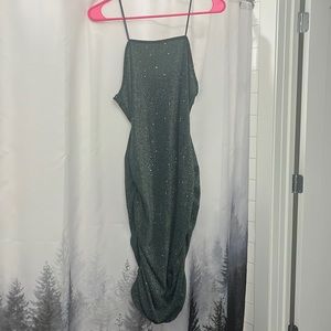 Forest green sparkly body, con dress spaghetti straps